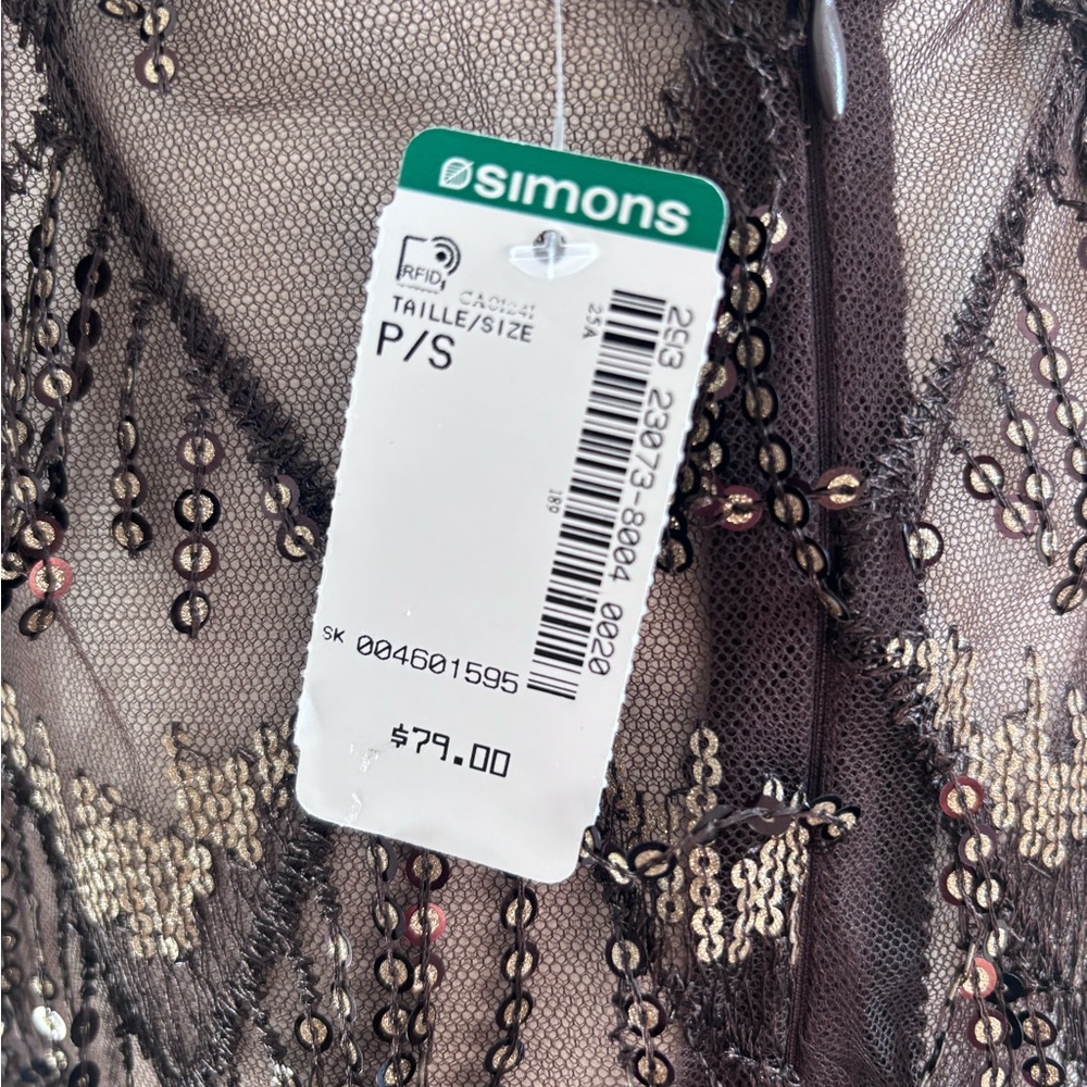 NWT Simons Chocolate Brown Sequin Lace Sequin Sparkly tulle Midi Skirt Size S - Picture 5 of 15